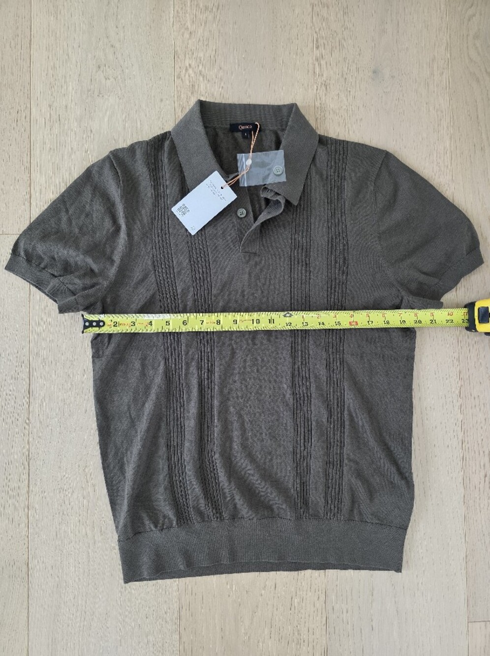 Cotton-Silk Ribbed Short Sleeve Sweater Polo - Olive - Picture 12 of 15